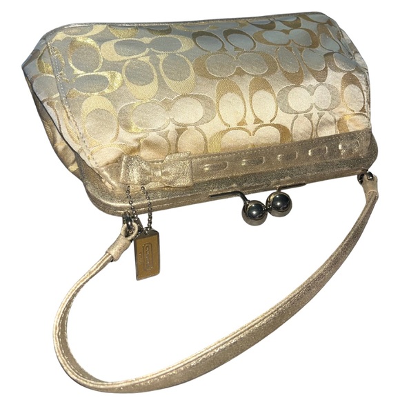 Y2k Coach Vintage Gold Metallic “C”Signature Kiss-lock Frame Handbag, Charm - Picture 5 of 16